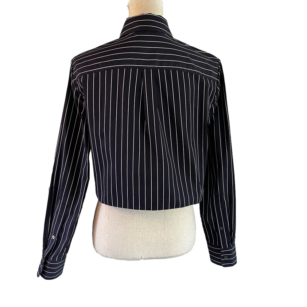 Theory Navy Pinstripe Cropped Button-Down Shirt Size Small - Picture 5 of 13